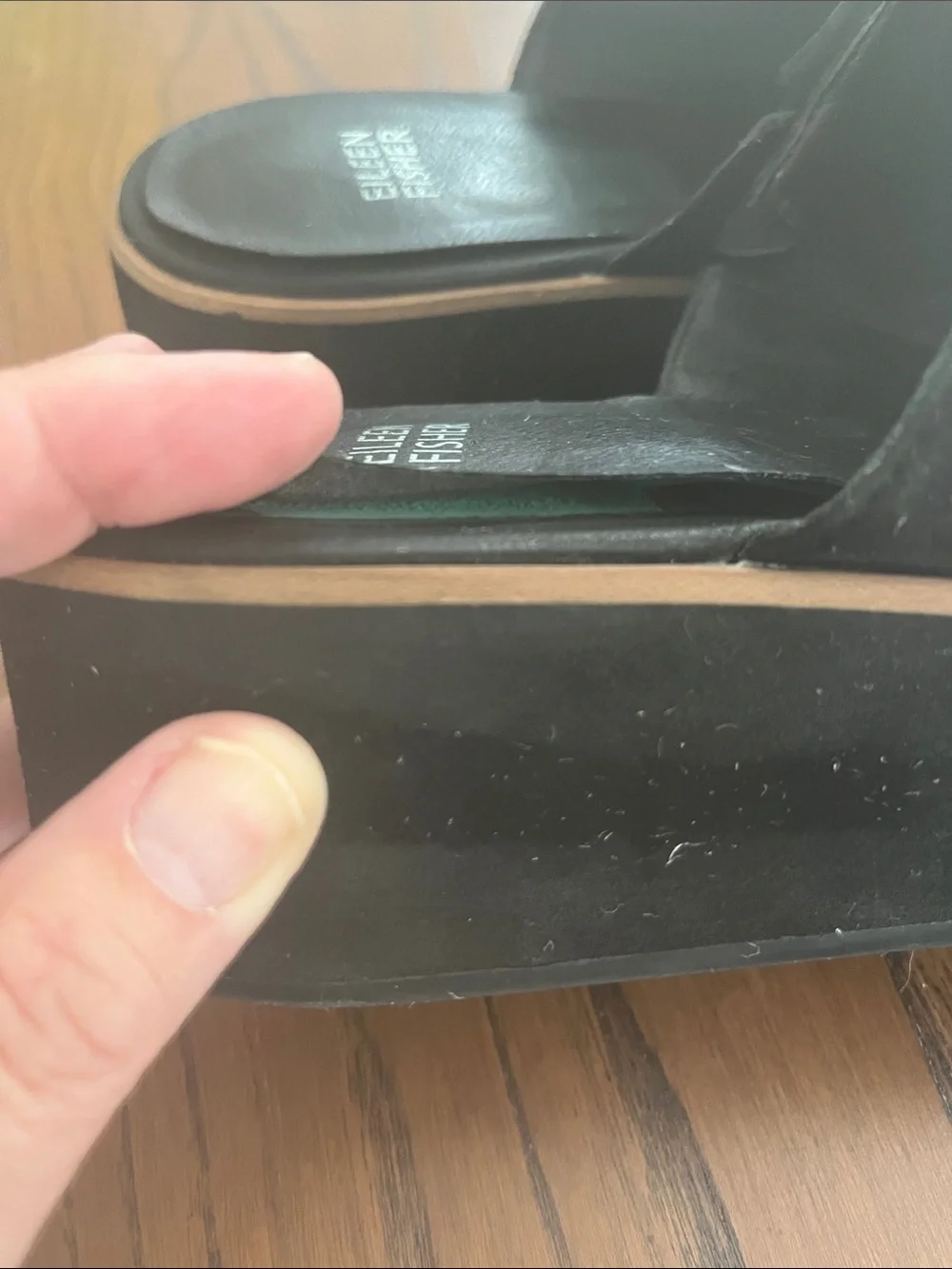 Eileen Fisher Dare Black Leather Toe-Loop Slide Sandals Size 8